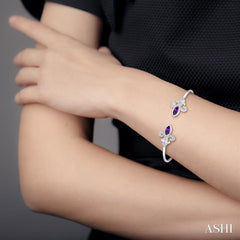 1/20 Ctw Marquise Shape 8x4 MM Amethyst & Round Cut Diamond Fleur De Lis Flexi Bangle in Sterling Silver