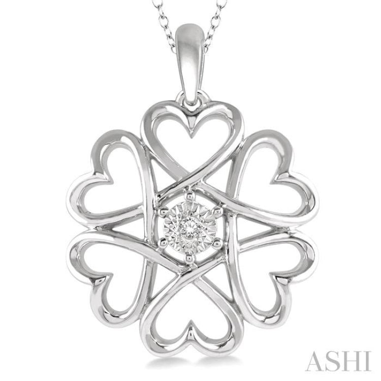 1/50 Ctw Infinity Heart Charm Round Cut Diamond Pendant With Chain in Sterling Silver