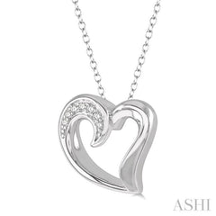 1/50 Ctw Hollow Center Heart Charm Round Cut Diamond Pendant With Chain in Sterling Silver