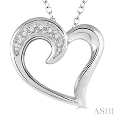 1/50 Ctw Hollow Center Heart Charm Round Cut Diamond Pendant With Chain in Sterling Silver