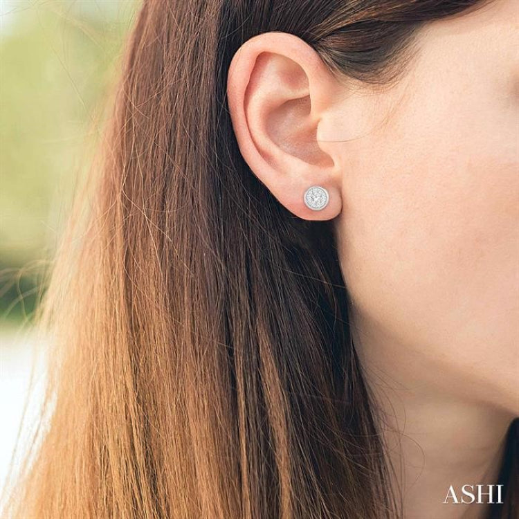 1/3 Ctw Medallion Lovebright Round Cut Diamond Bezel Stud Earring in 14K White Gold