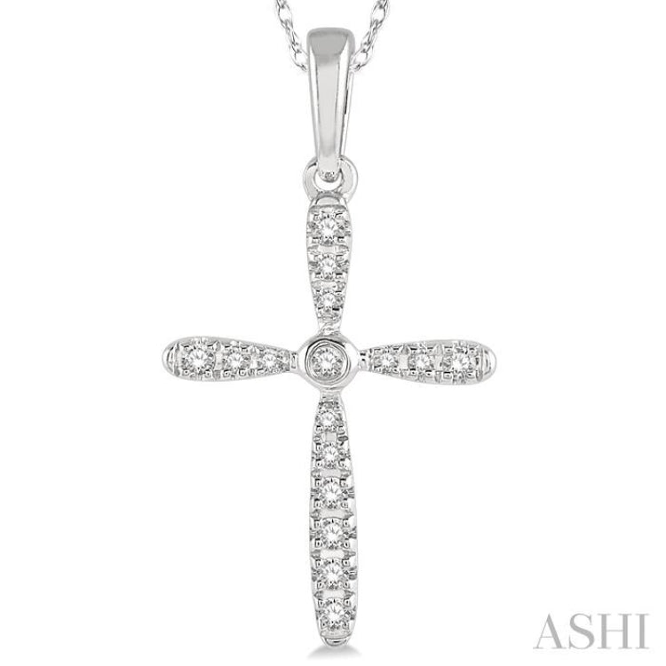 1/10 Ctw Cross Charm Round Cut Diamond Pendant in 10K White Gold