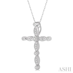 1/10 Ctw Marquise & Circular Mount Cross Charm Round Cut Diamond Pendant With Chain in 10K White Gold