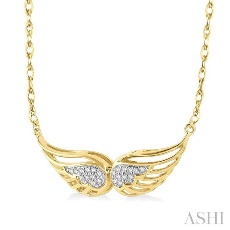 1/20 Ctw Angel Wing Round Cut Diamond Necklace in 10K Yellow Gold