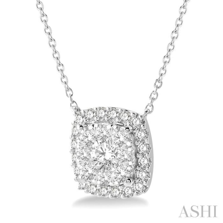 1 Ctw Cushion Shape Lovebright Diamond Necklace in 14K White Gold