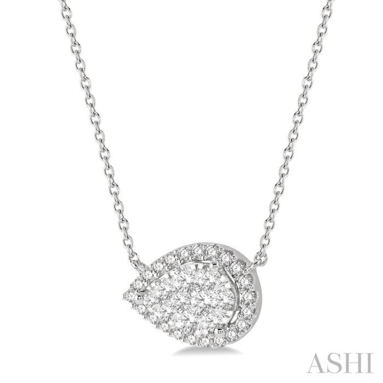 1/2 ctw Pear Shape Round Cut Diamond Lovebright Necklace in 14K White Gold