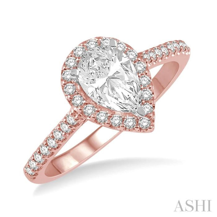 1/3 Ctw Pear Shape Semi-Mount Diamond Engagement Ring in 14K Rose and White Gold