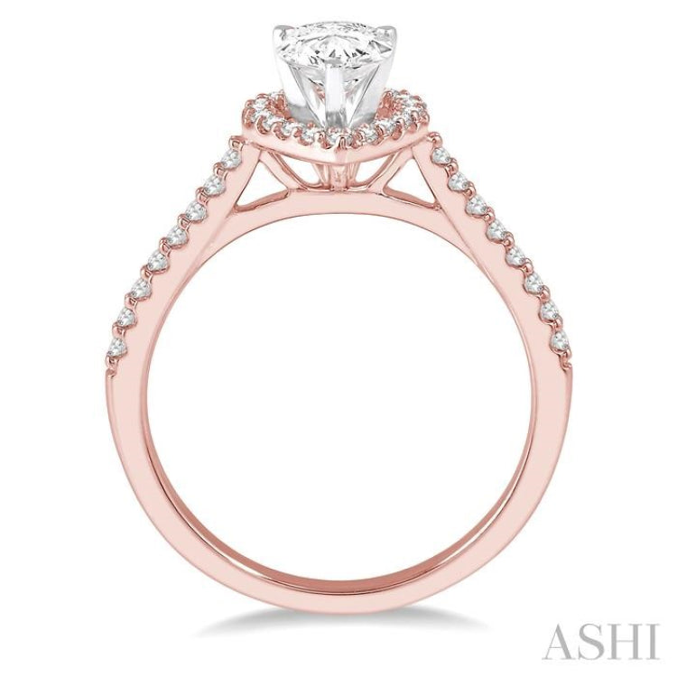 1/3 Ctw Pear Shape Semi-Mount Diamond Engagement Ring in 14K Rose and White Gold