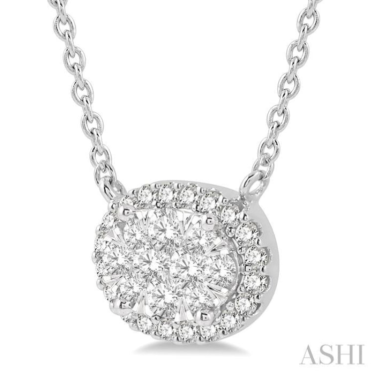 1 ctw Oval Shape Round Cut Diamond Lovebright Necklace in 14K White Gold