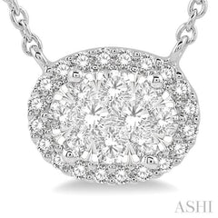 1 ctw Oval Shape Round Cut Diamond Lovebright Necklace in 14K White Gold