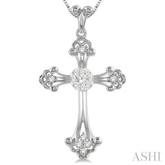 1/4 Ctw Art Deco Lovebright Round Cut Diamond Cross Pendant in 14K White Gold with chain