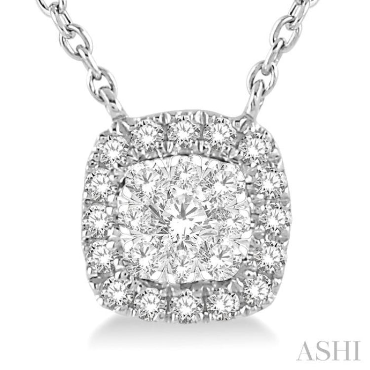 1/6 Ctw Cushion Shape Lovebright Diamond Necklace in 14K White Gold