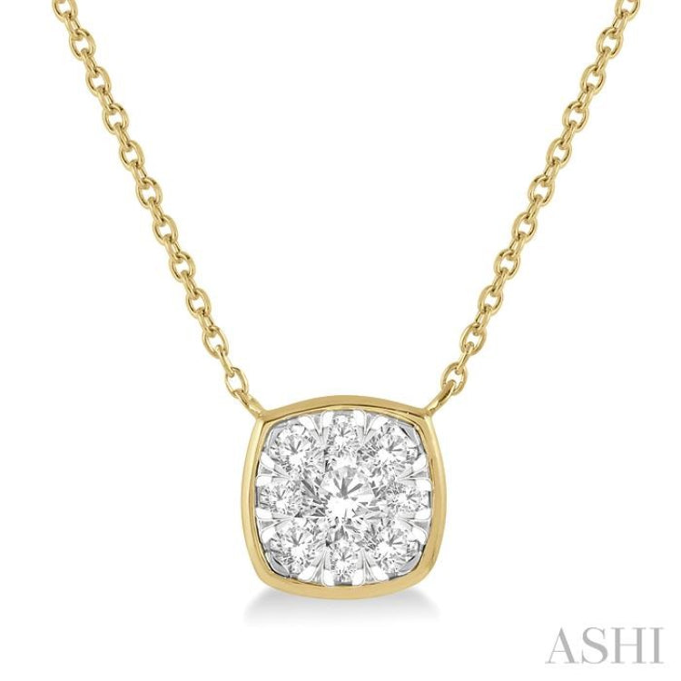 1/3 Ctw Cushion Shape Lovebright Diamond Necklace in 14K Yellow and White Gold