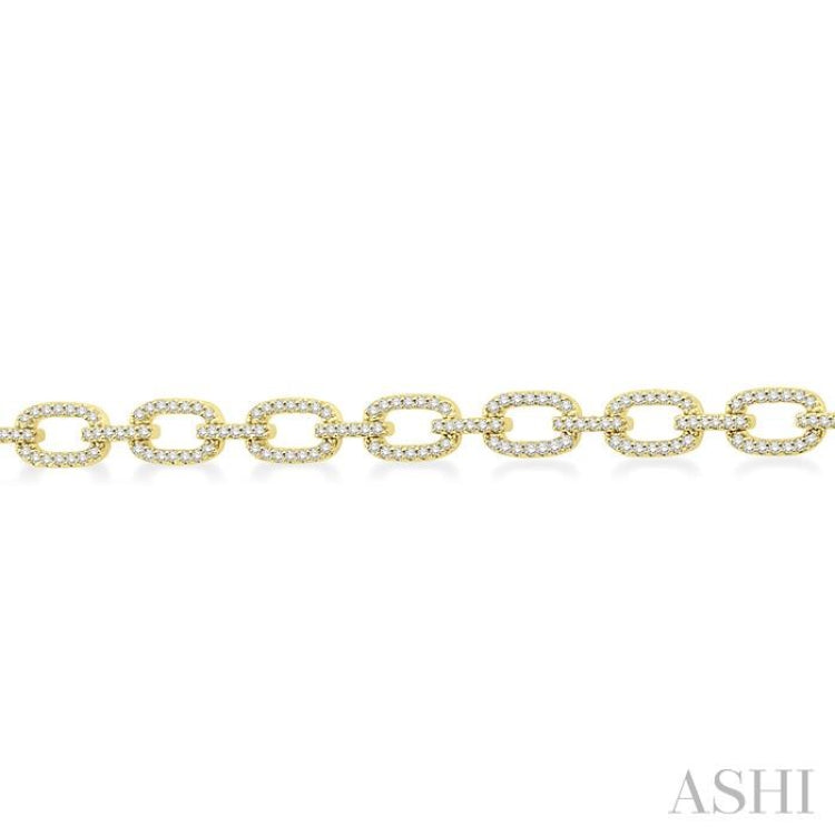 1 1/2 Ctw Round Cut Diamond Encrusted Link Paper Clip Chain Bracelet in 14K Yellow Gold