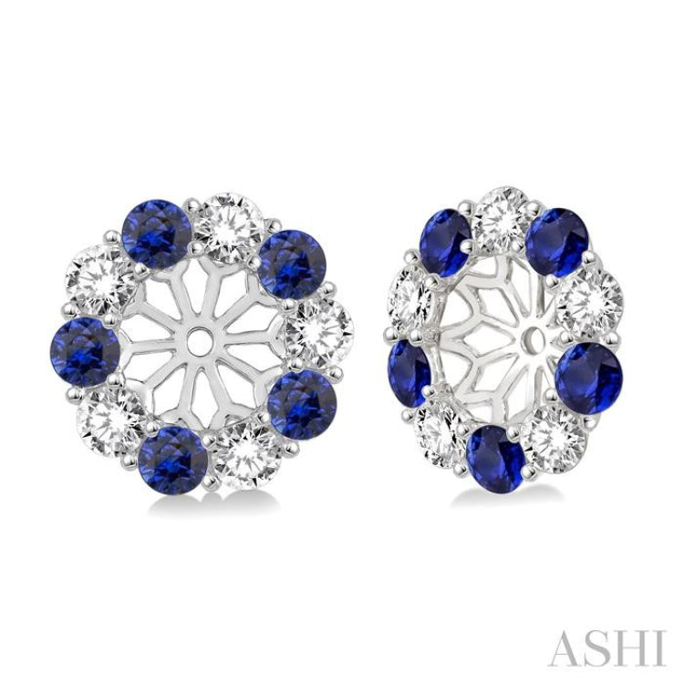 2.65 MM Round Cut Sapphire and 3/4 Ctw Round Cut Diamond Precious Earrings Jacket in 14K White Gold