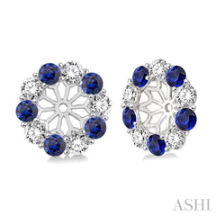 2.65 MM Round Cut Sapphire and 3/4 Ctw Round Cut Diamond Precious Earrings Jacket in 14K White Gold