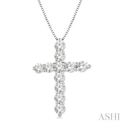 1 Ctw Round Cut Diamond Cross Pendant in 14K White Gold with Chain