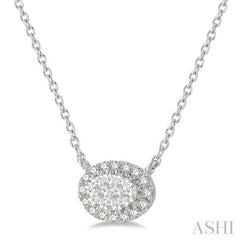 1/2 ctw Oval Shape Round Cut Diamond Lovebright Necklace in 14K White Gold