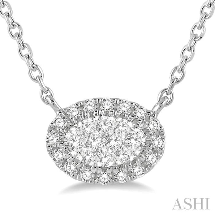 1/2 ctw Oval Shape Round Cut Diamond Lovebright Necklace in 14K White Gold