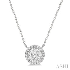 1/2 ctw Circular Round Cut Diamond Lovebright Necklace in 14K White Gold