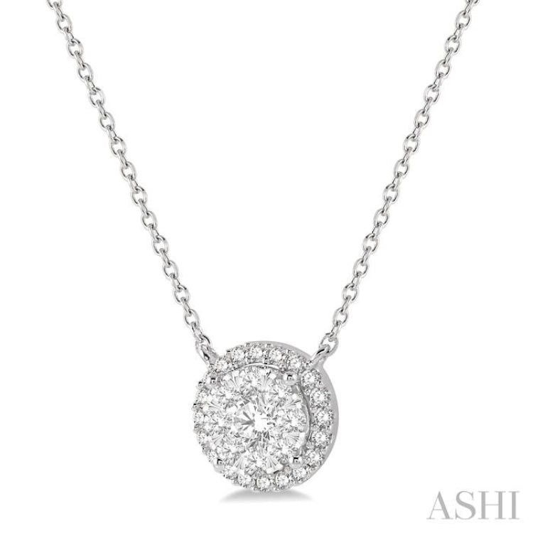 1/2 ctw Circular Round Cut Diamond Lovebright Necklace in 14K White Gold