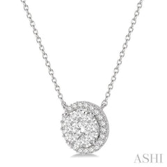 3/4 ctw Circular Round Cut Diamond Lovebright Necklace in 14K White Gold