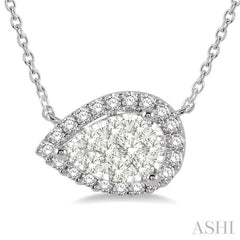 1/3 ctw Pear Shape Round Cut Diamond Lovebright Necklace in 14K White Gold