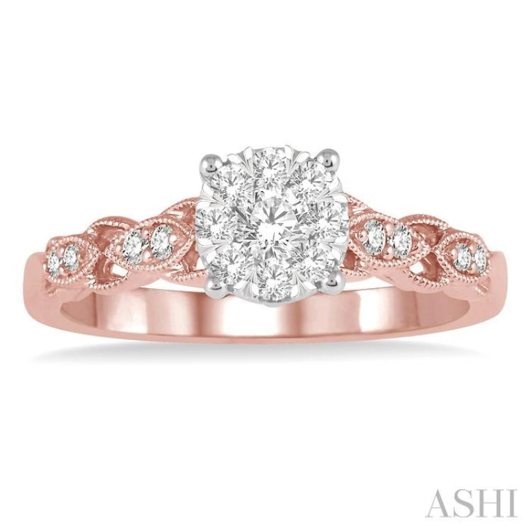 3/8 ctw Two-Tone Lattice  Round Cut Diamond Lovebright Ring in 14K Rose and White Gold