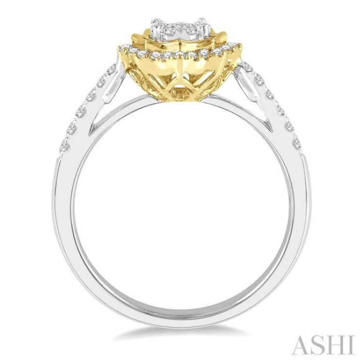 1/3 ctw Star Shape Lovebright Round Cut Diamond Ring in 14K White and Yellow Gold