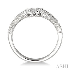 1/3 ctw Arched Center Engraved Foliage Round Cut Diamond Wedding Band in 14K White Gold