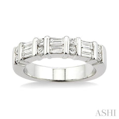 1 Ctw Baguette and Round Cut Diamond Fashion Band in 14K White Gold