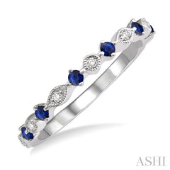 1.80 MM Round Cut Sapphire and 1/20 Ctw Round Cut Diamond Precious Half Eternity Wedding Band in 14K White Gold