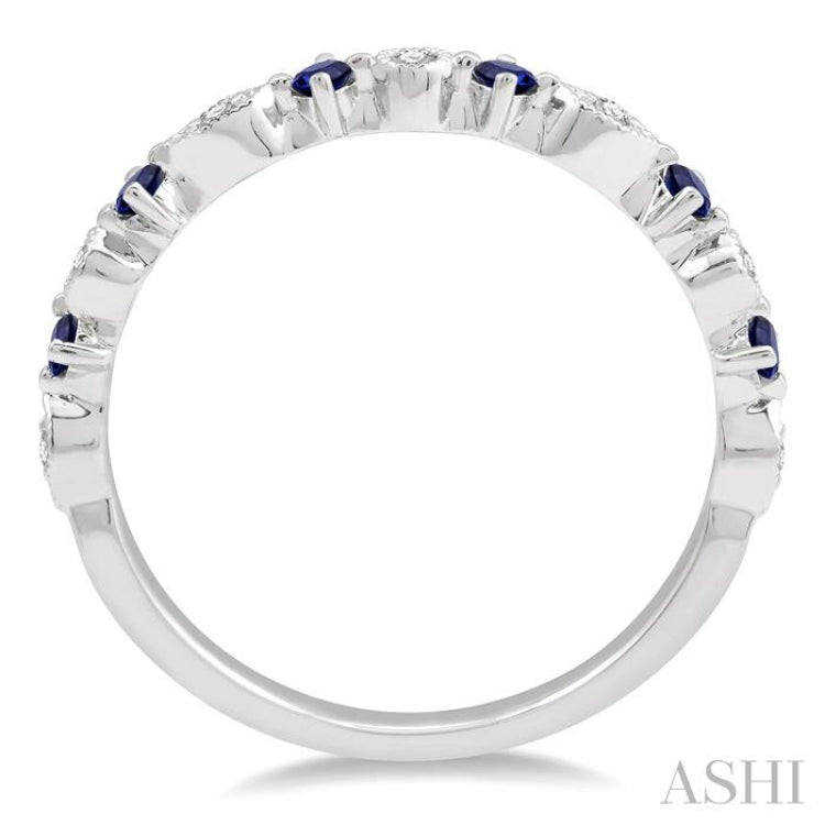 1.80 MM Round Cut Sapphire and 1/20 Ctw Round Cut Diamond Precious Half Eternity Wedding Band in 14K White Gold