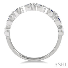 1/10 Ctw Round Cut Diamond and 1.35mm Sapphire Precious Wedding Band in 14K White Gold