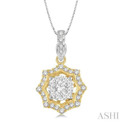 1/4 ctw Star Lattice Lovebright Round Cut Diamond Pendant With Chain in 14K White and Yellow Gold