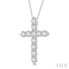 2 Ctw Round Cut Diamond Cross Pendant in 14K White Gold with Chain