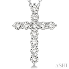 2 Ctw Round Cut Diamond Cross Pendant in 14K White Gold with Chain