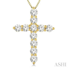 1 Ctw Round Cut Diamond Cross Pendant in 14K Yellow Gold with Chain