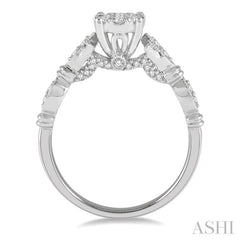 1/2 ctw Marquise Shank Circular Mount Lovebright Round Cut Diamond Ring in 14K White Gold