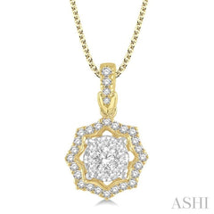 1/3 ctw Star Lattice Lovebright Round Cut Diamond Pendant With Chain in 14K Yellow and White Gold