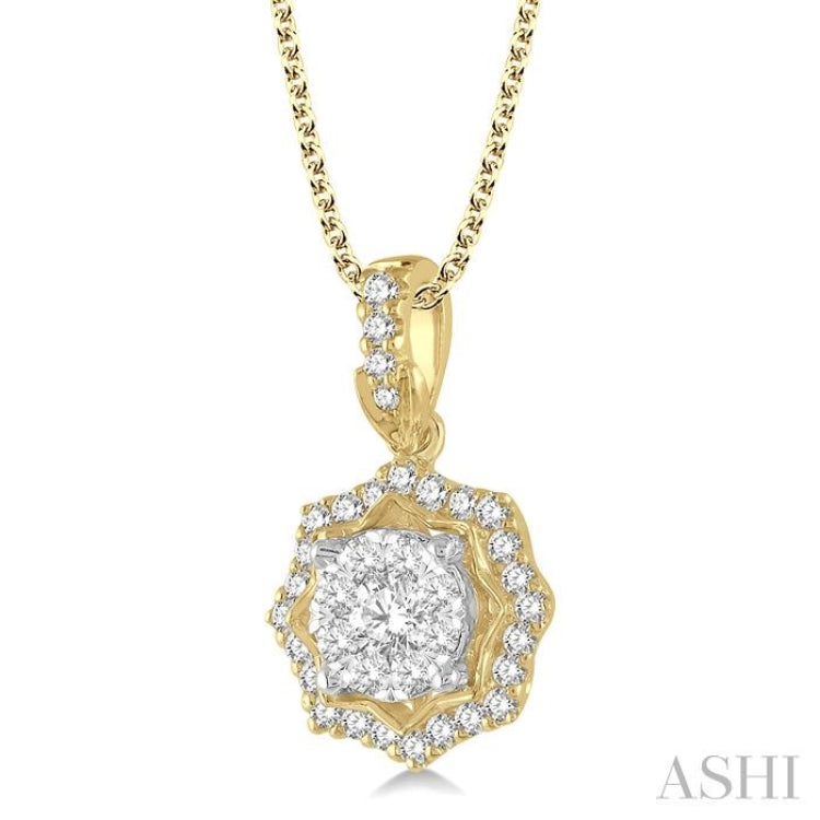 1/3 ctw Star Lattice Lovebright Round Cut Diamond Pendant With Chain in 14K Yellow and White Gold