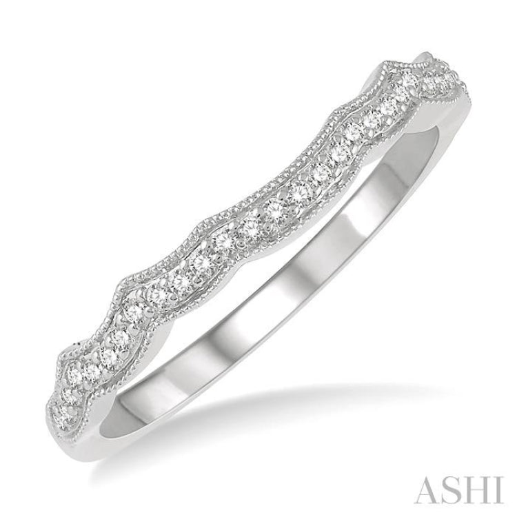 1/8 ctw Wave Lattice Round Cut Diamond Wedding Band in 14K White Gold