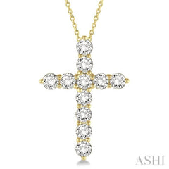 2 Ctw Round Cut Diamond Cross Pendant in 14K Yellow Gold with Chain