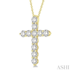 2 Ctw Round Cut Diamond Cross Pendant in 14K Yellow Gold with Chain