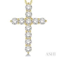 2 Ctw Round Cut Diamond Cross Pendant in 14K Yellow Gold with Chain