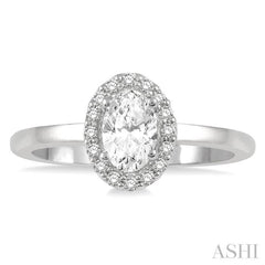 5/8 Ctw Oval and Round cut Diamond Ladies Engagement Ring with 1/2 Ct Oval Cut Center Stone in 14K White Gold