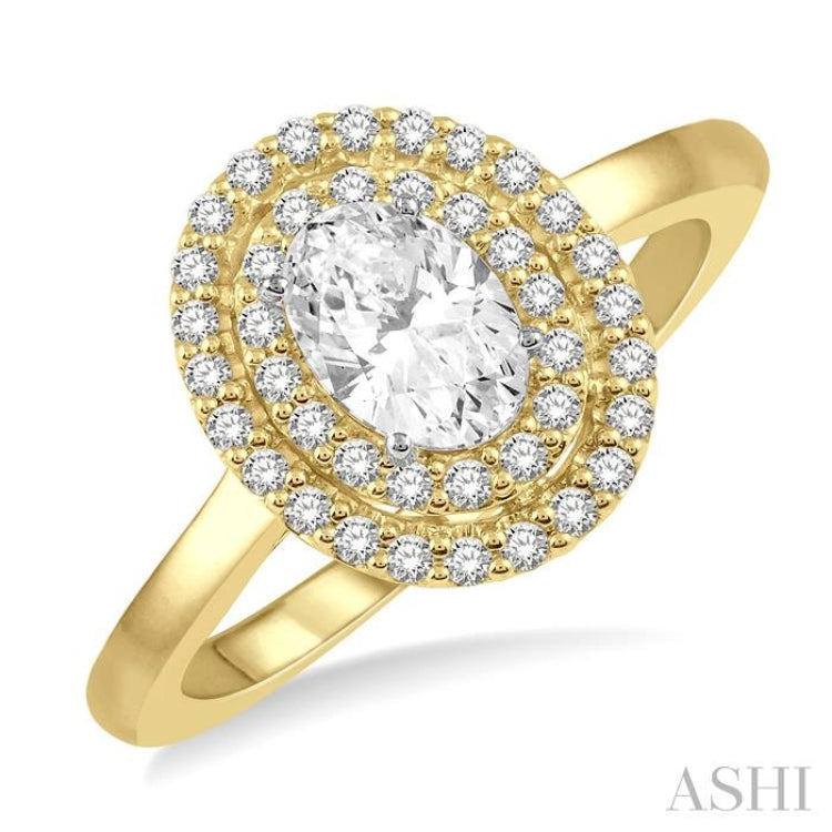 1/3 Ctw Oval Shape Round Cut Diamond Semi-Mount Engagement Ring in 14K Yellow and White Gold