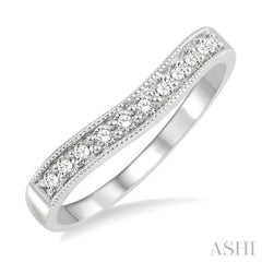 1/4 Ctw Curved Center Milgrain Border Round Cut Diamond Wedding Band in 14K White Gold