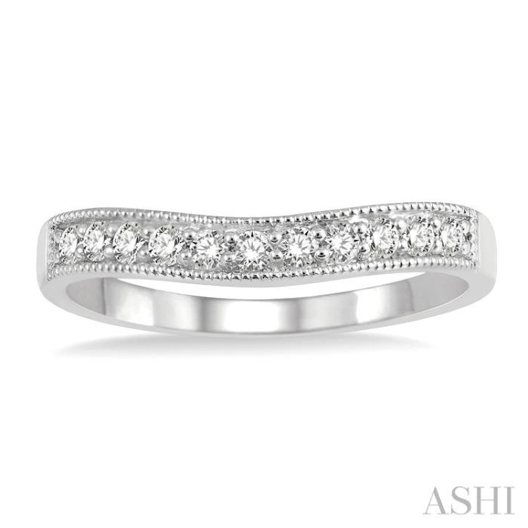 1/4 Ctw Curved Center Milgrain Border Round Cut Diamond Wedding Band in 14K White Gold