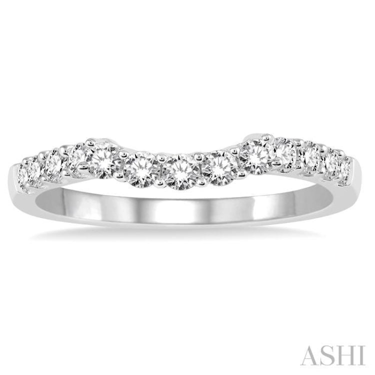 3/8 ctw Raised Arched Center Round Cut Diamond Wedding Band in 14K White Gold